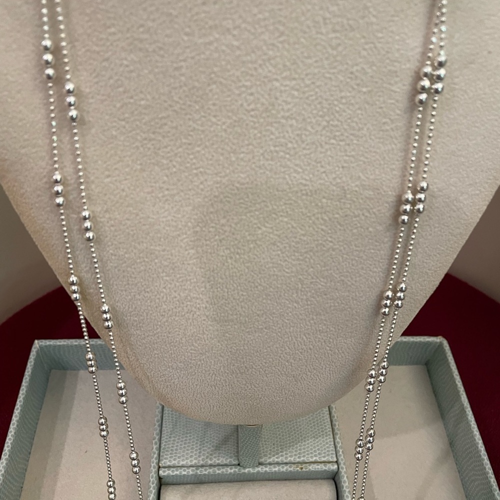 Belk Fine Jewelry Double Strand Silver Plate Necklace. 19” Drop Plus 3” Adj NWT